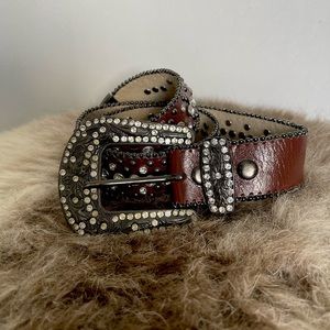 Jeweled western bedazzled belt red brown